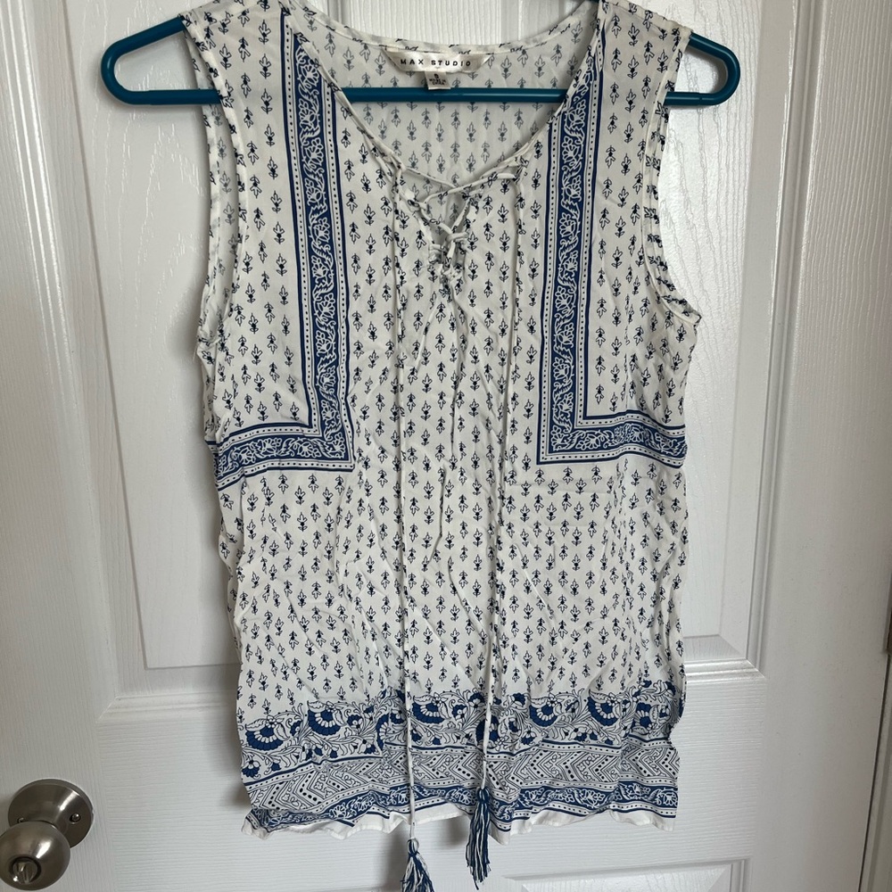 Blue and White Sleeveless Top